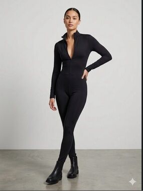 Black Long Sleeve Bodycon Jumpsuit Unitard XS - Cybercore Matrix Techwear